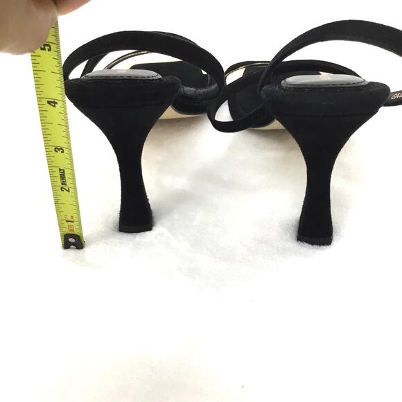 Good American Suede Strappy Heels Gold Square Toe Black Sz 6.5 - Picture 5 of 6